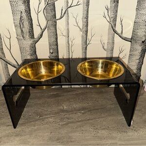Luxury Black and Gold lucite Pet Feeding Station
